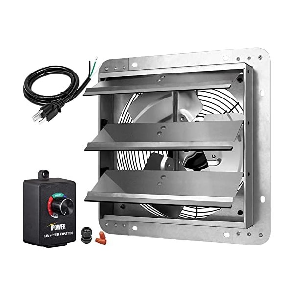 Simple Deluxe iPower 12 Inch Shutter Exhaust Fan Aluminum+ fan speed controller + Disposal Power Cord Kit HIFANXEXHAUST12CTB - main